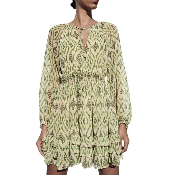 ZARA | Green | PRINTED SWISS DOT DRESS - Picture 4 of 9